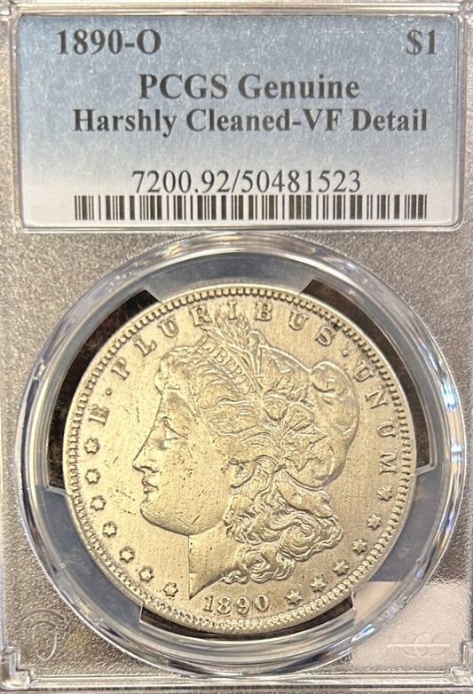 1890-O Morgan Silver Dollar Genuine Harshly Cleaned-VF Detail