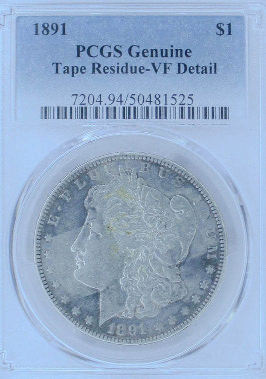 1891 Morgan Silver Dollar Genuine Tape Residue-VF Detail