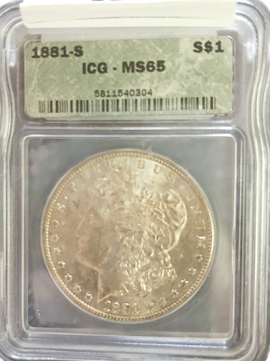 1881-S Morgan Silver Dollar MS65