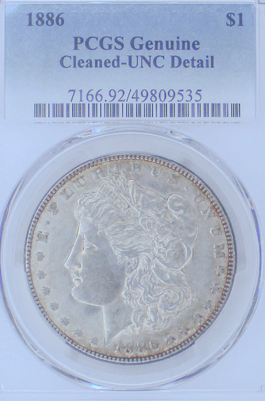 1886 Morgan Silver Dollar Genuine Cleaned-UNC Detail