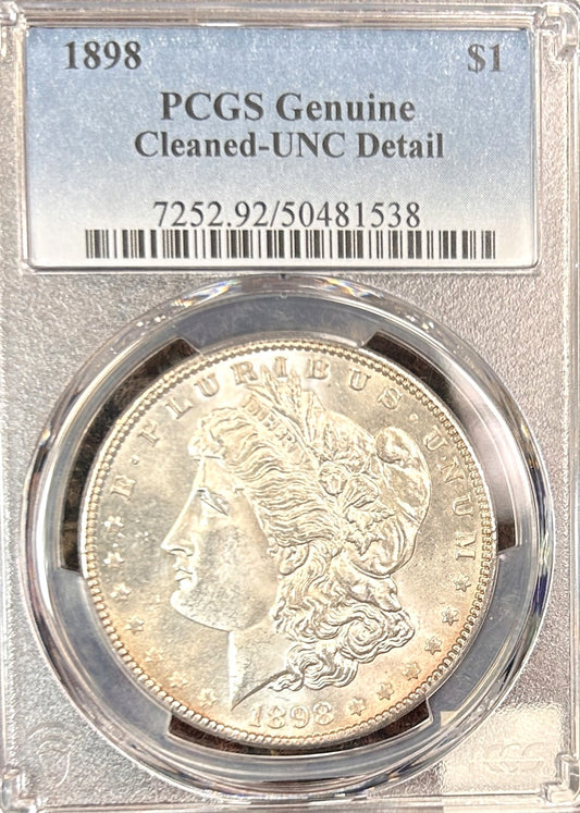 1898 Morgan Silver Dollar Genuine Cleaned-UNC Detail