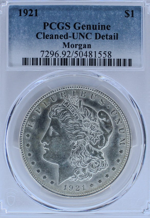 1921 Morgan Silver Dollar Genuine Cleaned-UNC Detail Morgan