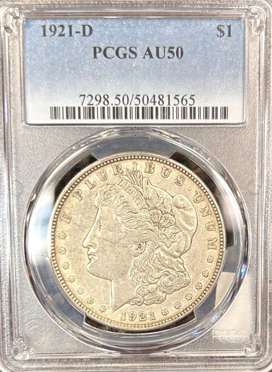 1921-D Morgan Silver Dollar AU50