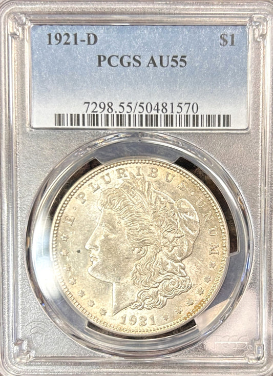 1921-D Morgan Silver Dollar AU55