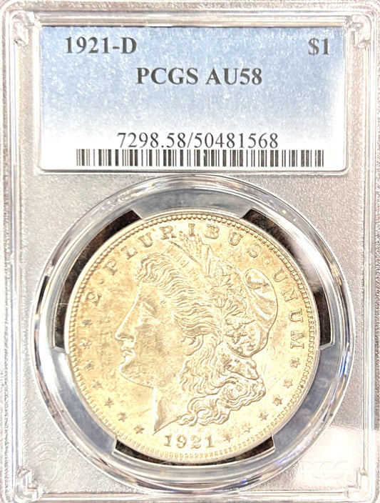 1921-D Morgan Silver Dollar AU58