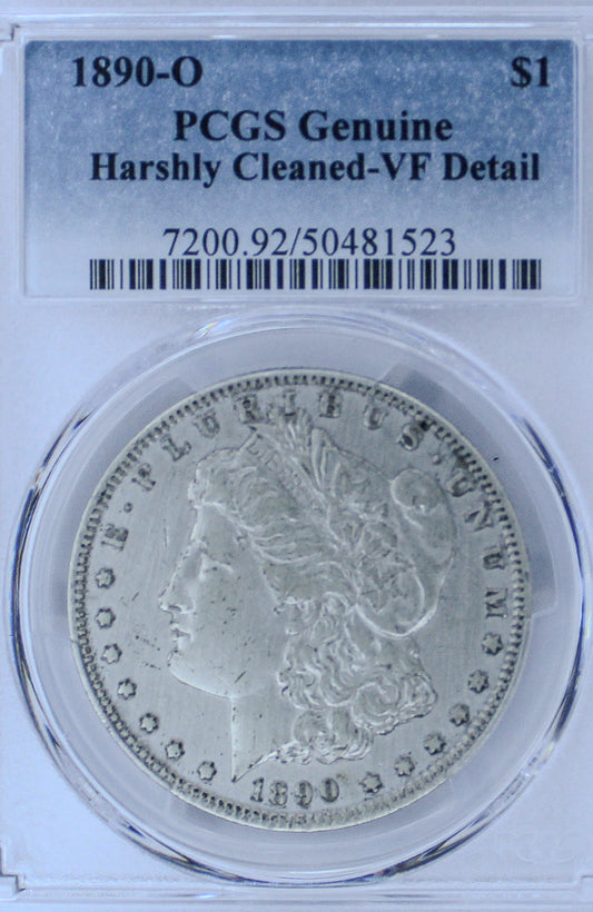 1890-O Morgan Silver Dollar Genuine Harshly Cleaned-VF Detail