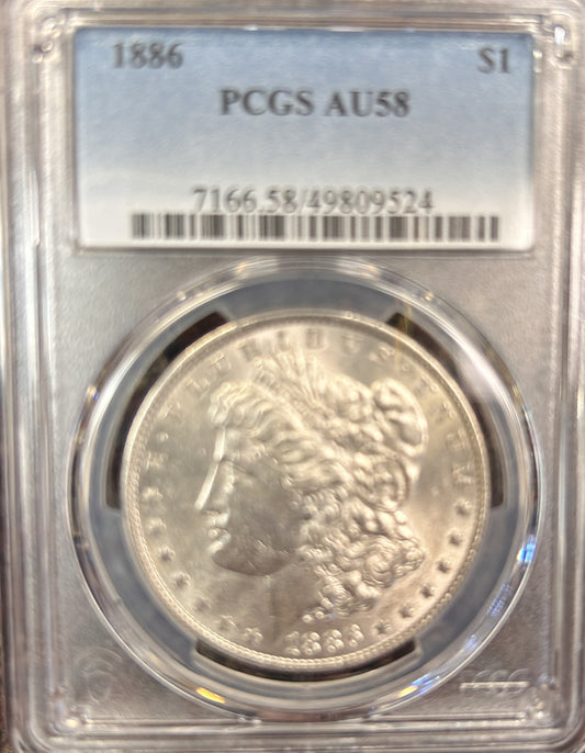 1886 Morgan Silver Dollar AU58