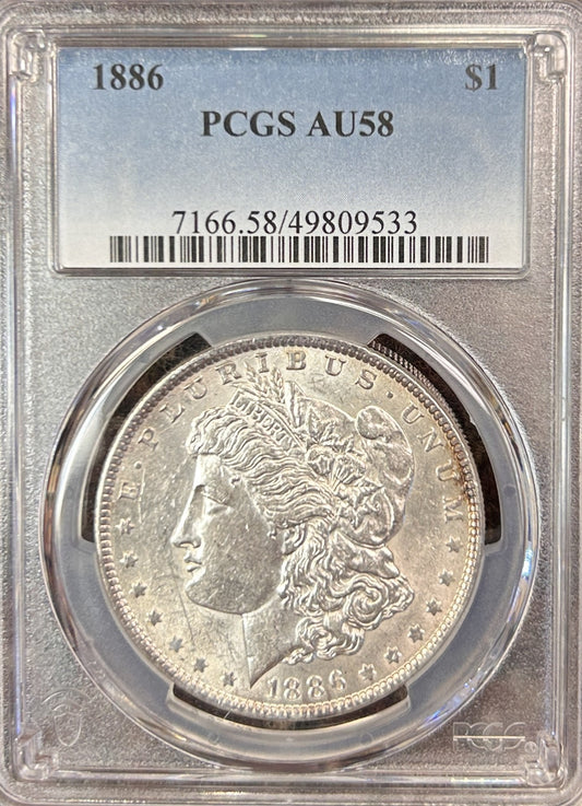 1886 Morgan Silver Dollar AU58