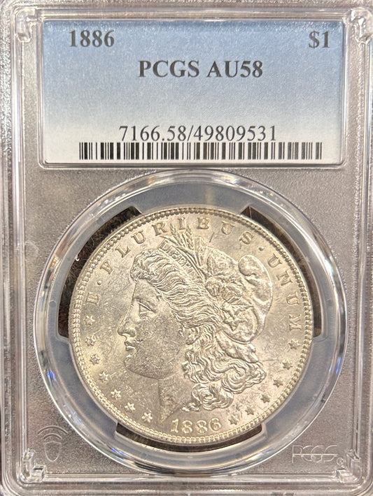 1886 Morgan Silver Dollar AU58