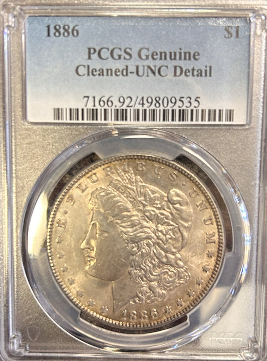 1886 Morgan Silver Dollar Genuine Cleaned-UNC Detail