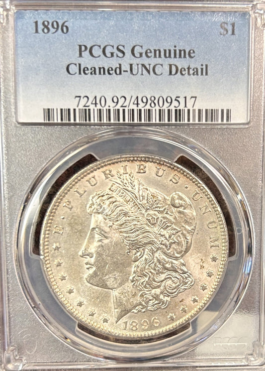 1896 Morgan Silver Dollar Genuine Cleaned-UNC Detail